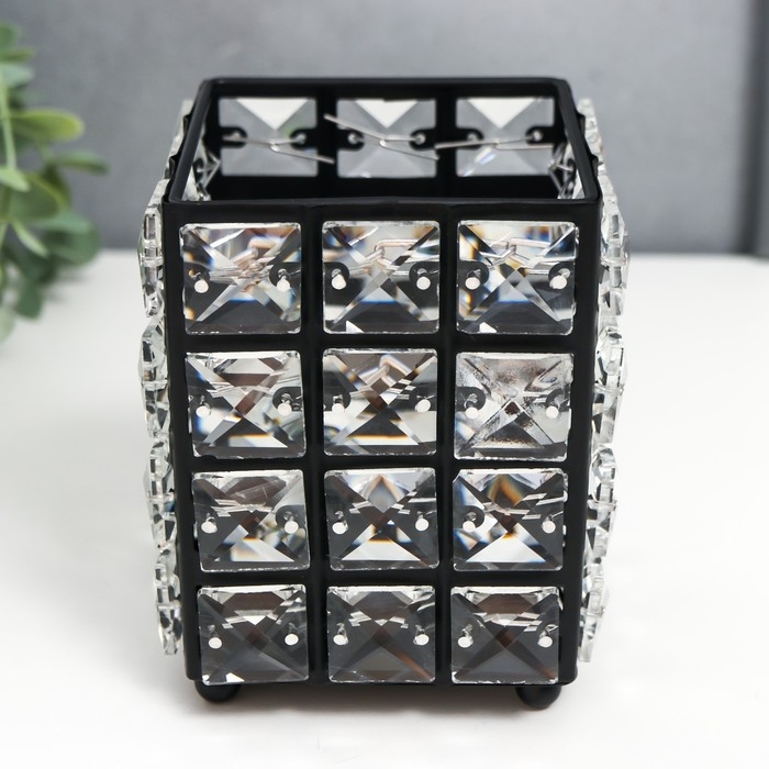 Подсвечник металл на 1 свечу "Кристаллы" прямоугольник чёрный 12х10х10 см