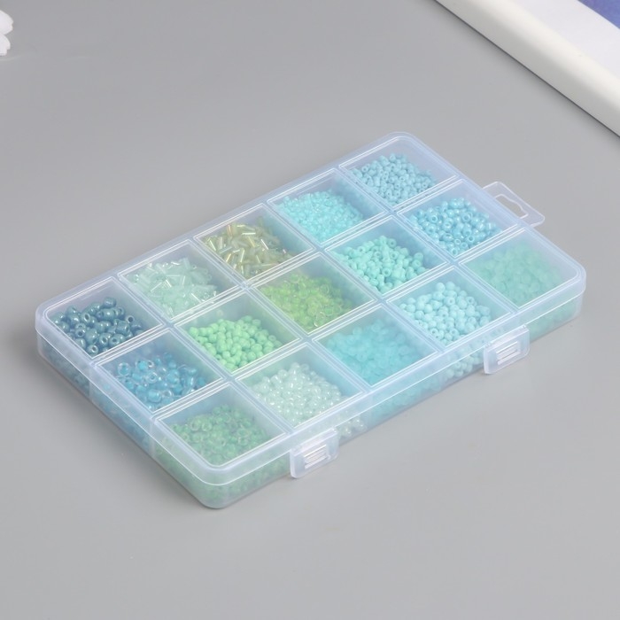 Бисер стекло 6/0, 8/0, 12/0 в шкатулке  Бисер стекло 6/0, 8/0, 12/0 в шкатулке "Зелёный" стеклярус 15,5х9,5х1,6 см