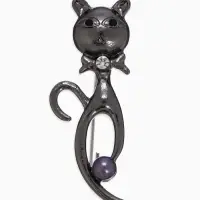 Брошь &laquo;Кошка с бантиком&raquo;, серая