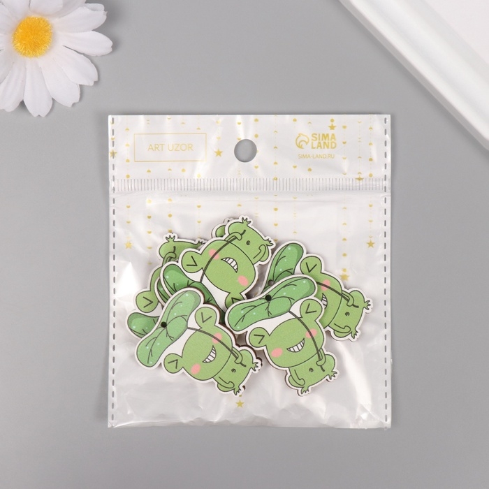 Декор для творчества дерево Декор для творчества дерево "Лягушка под листиком" набор 6 шт 4х3,5х0,3 см