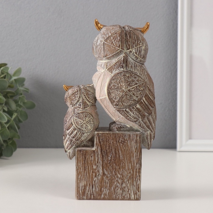 Сувенир полистоун Сувенир полистоун "Филин с совёнком на пьедестале" беж 11х7,3х20,5 см