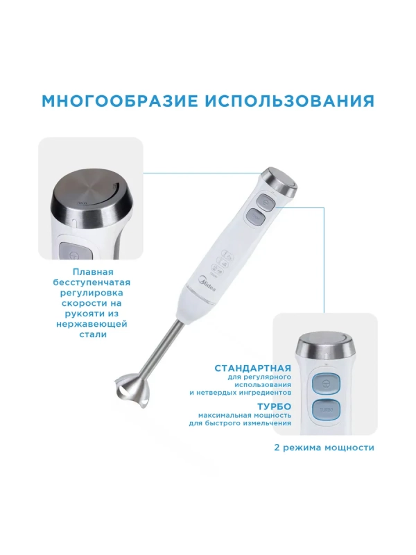 Блендер погружной MC-BL301, 1200 Вт, 4в1, турборежим, белый