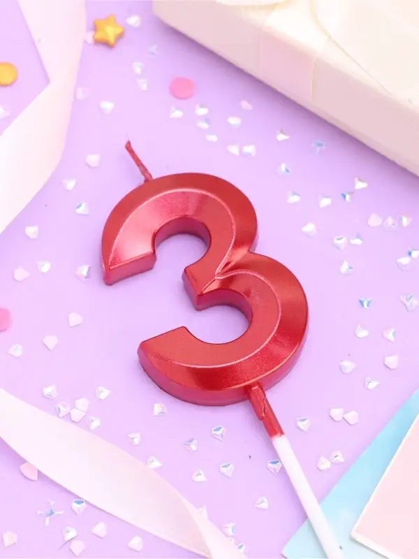 Свеча в торт на шпажке &laquo;Цифра 3&raquo;, красная, 5 см