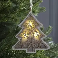 Ёлочная игрушка &laquo;Ёлочка в снежинках&raquo;, 13&times;13&times;1 см, 3 LED, от батареек, свечение тёплое белое