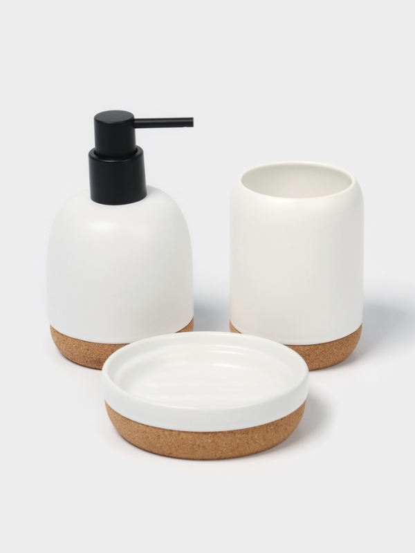 Набор для ванной Набор для ванной "Пробка" 3 предмета (дозатор для мыла, стакан, мыльница)