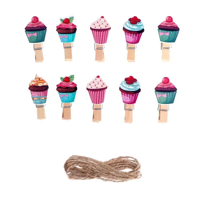 Прищепки для декора с верёвкой для подвеса &laquo;Кейки&raquo;, 10 шт.