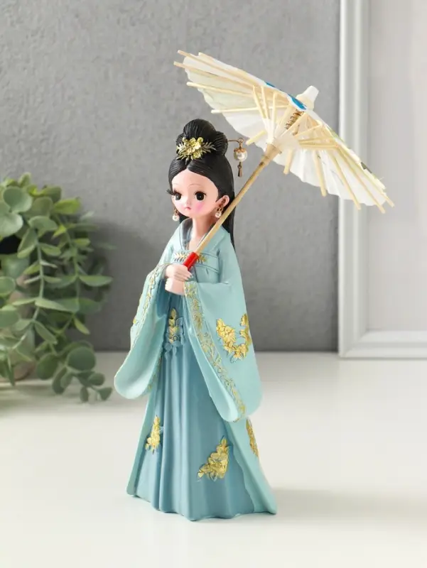 Сувенир полистоун "Девочка в кимоно с зонтиком" голубой 12х13,8х25 см