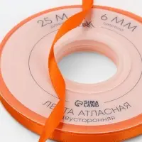 Лента атласная TEIRA, двухсторонняя, 6 мм, 25&plusmn;1 м, оранжевая №751
