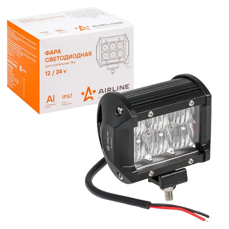 Фара светодиодная (балка) двухрядная, 6 LED 5D линза рабочий свет, 18W, (98х78х65) 12/24V