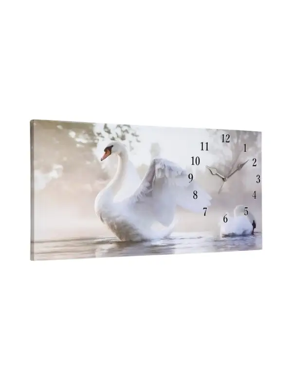 Часы-картина настенные, на холсте, интерьерные, бесшумные &laquo;Белый лебедь&raquo;, 40&times;76 см