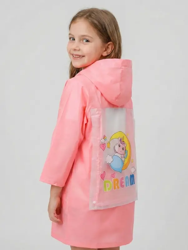 Дождевик детский, розовый единорог, рост 120-130 накл ОТ