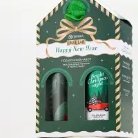 Подарочный набор Happy New Year: гель для душа, мочалка и термостакан, аромат хвойный лес, URAL LAB Подарочный набор Happy New Year: гель для душа, мочалка и термостакан, аромат хвойный лес, URAL LAB