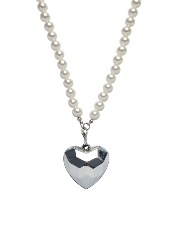Портупея жемчужнаяс кулоном «Сердце», 129 см, белая в серебре Портупея жемчужнаяс кулоном «Сердце», 129 см, белая в серебре