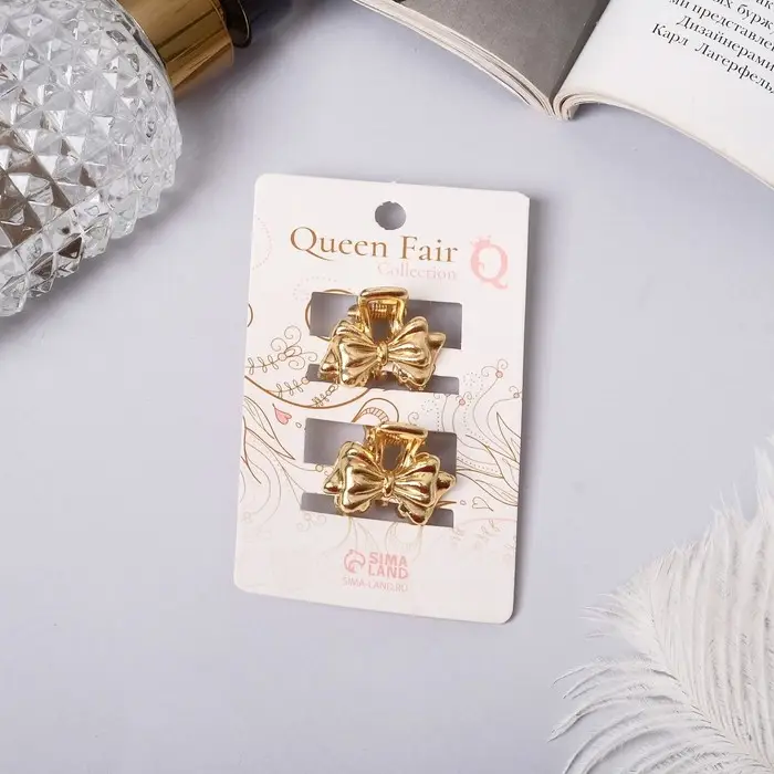 Краб для волос "Либерти" (набор 2 шт) бантик, 2 см, золото