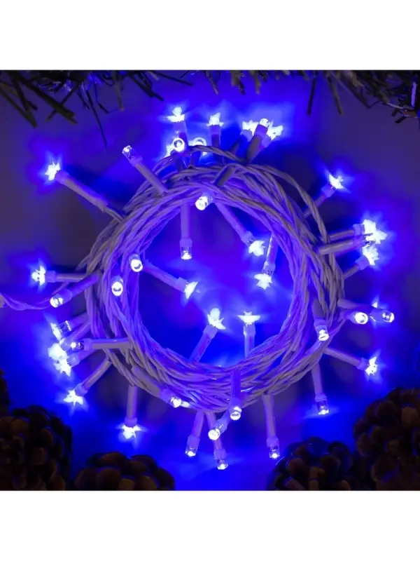 Гирлянда &laquo;Нить&raquo; 5 м, IP20, белая нить, 50 LED, 8 режимов, 220 В, свечение синее