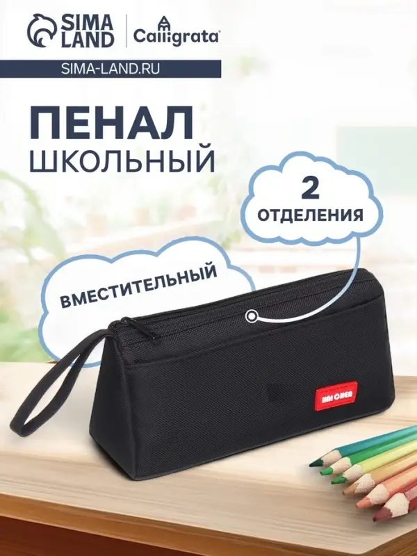 Пенал школьный на молнии Calligrata &laquo;Классика&raquo;, 2 отделения, чёрный
