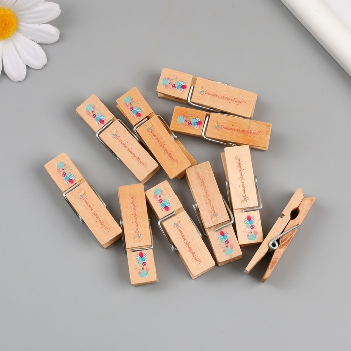 Декор для творчества дерево "Прищепка - Счастье заказывали?" набор 10 шт