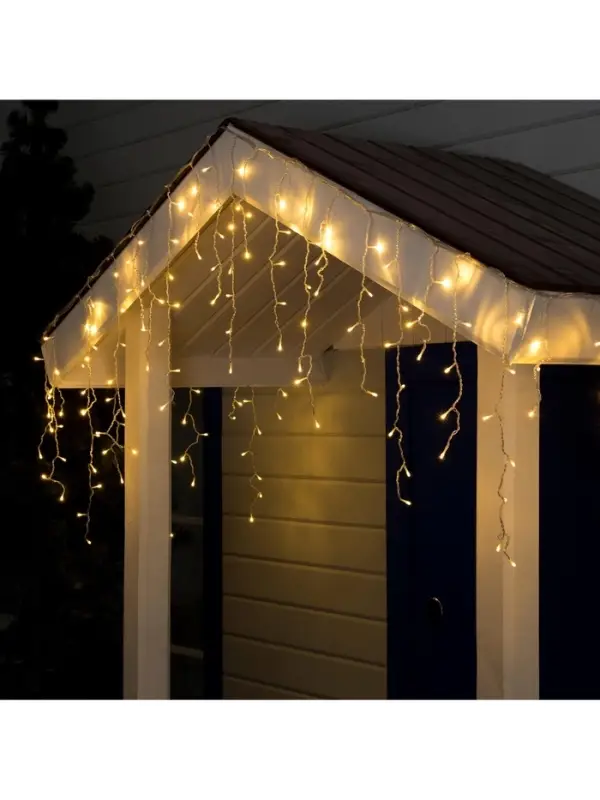 Гирлянда &laquo;Бахрома&raquo; 3&times;0.6 м, IP44, УМС, прозрачная нить, 160 LED, свечение тёплое белое, 220 В