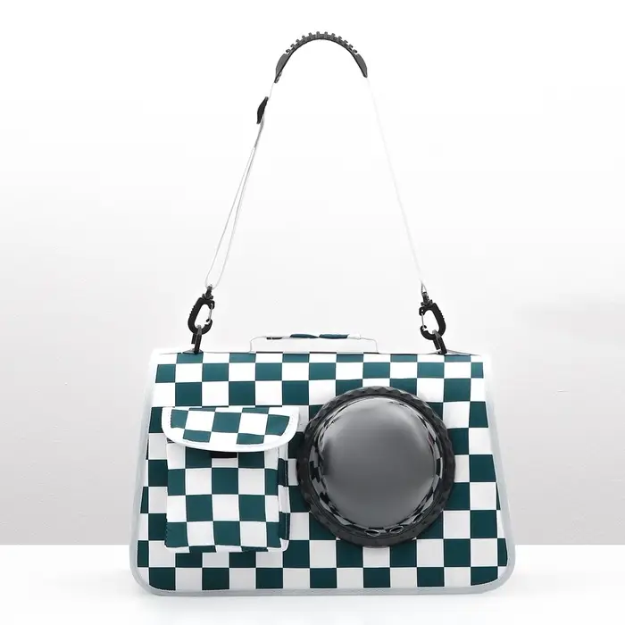 Сумка - переноска, 43&times;24&times;28 см, с органайзером и иллюминатором, белая, зелёная