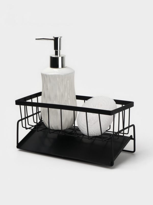 Подставка для мыла и губки со сливом, цвет черный Подставка для мыла и губки со сливом, цвет черный