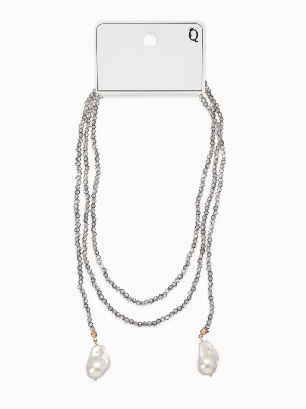 Бусы "Нить стекла" с подвесами жемчуг, L=120см №2, цвет серый АВ