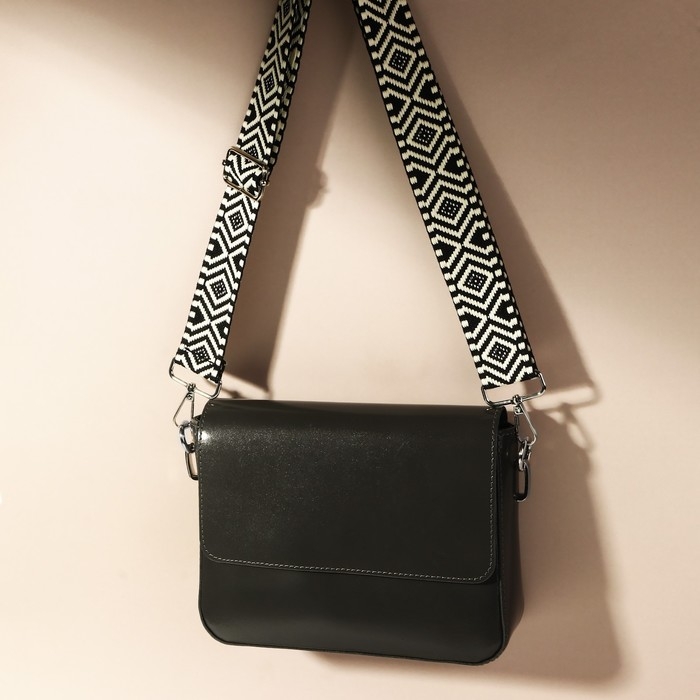 Ручка для сумки «Орнамент», стропа, 135 ± 3 × 3,8 см, цвет чёрный/белый Ручка для сумки «Орнамент», стропа, 135 ± 3 × 3,8 см, цвет чёрный/белый