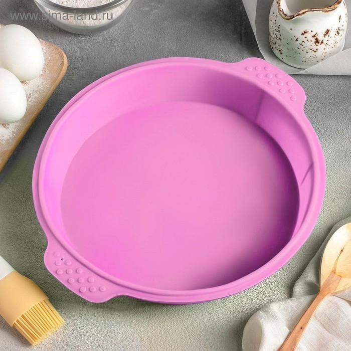 Форма для выпечки Доляна «Круг с ручками», силикон, 26×29×4,5 см, внутренний размер d=24 см, цвет розовый Форма для выпечки Доляна «Круг с ручками», силикон, 26×29×4,5 см, внутренний размер d=24 см, цвет розовый