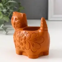 Подсвечник «Кошка с орнаментом», 8.5×9.5×6.5 см, красная глина