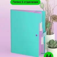 Папка А4, 5 отделений, Calligrata, 600 мкм, на кнопке, зеленая, матовая Папка А4, 5 отделений, Calligrata, 600 мкм, на кнопке, зеленая, матовая
