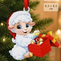 Елочная игрушка деревянная &laquo;Баран с подарком&raquo;, 83&times;85 мм