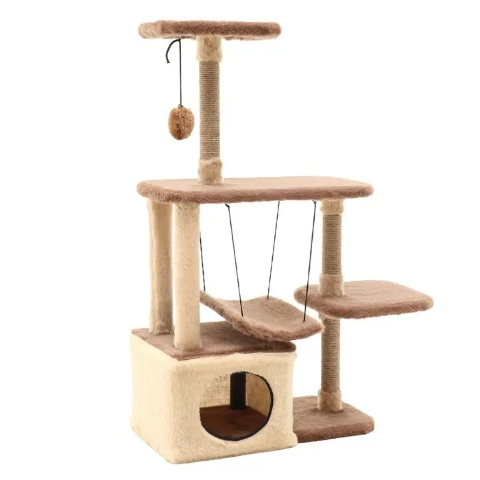 Комплекс для кошек, 33&times;76&times;105 см, разборный, с когтеточкой, с гамаком, бежевый