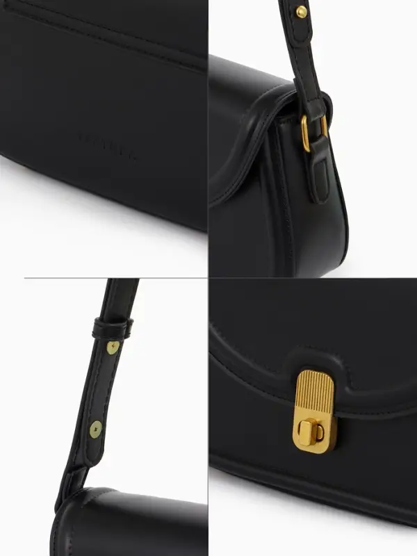 Сумка женская мессенджер TEXTURA на клапане, 23&times;6&times;13 см, чёрная