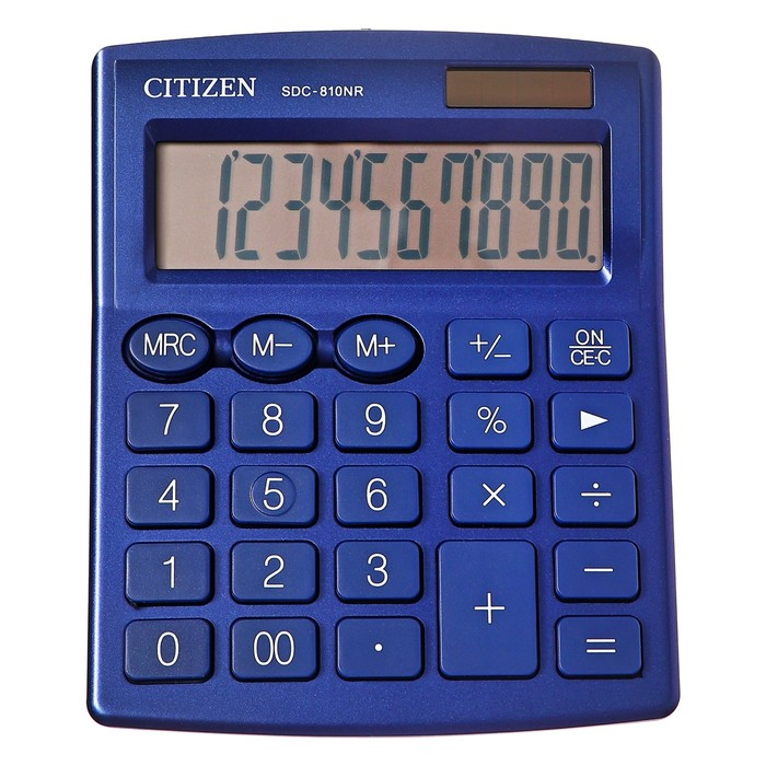 Калькулятор настольный Citizen  Калькулятор настольный Citizen "SDC-810NR", 10-ти разрядный 102 х 124 х 25, двойное питание, синий