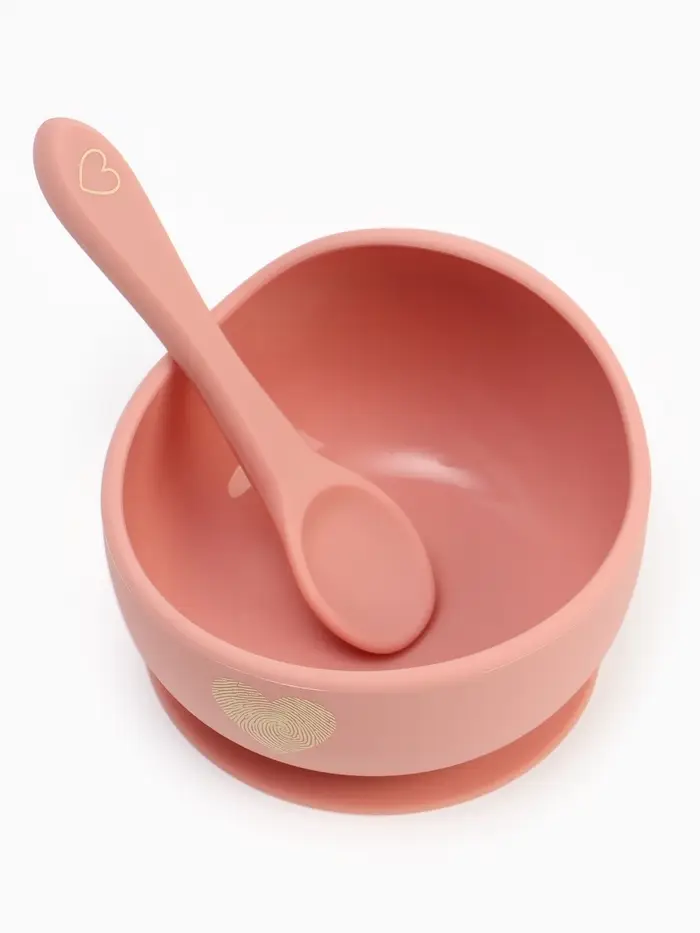 Тарелка детская на присоске и ложка, розовый, Mum&Baby Тарелка детская на присоске и ложка, розовый, Mum&Baby