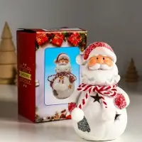 Сувенир керамика свет "Дед Мороз в шубке с помпонами" 7,5х6,5х12,5 см