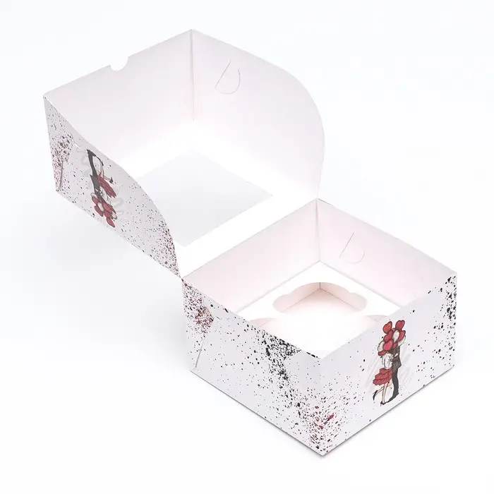 Упаковка на 4 капкейка с окном, «Вечная любовь» 16×16×10 см Упаковка на 4 капкейка с окном, «Вечная любовь» 16×16×10 см