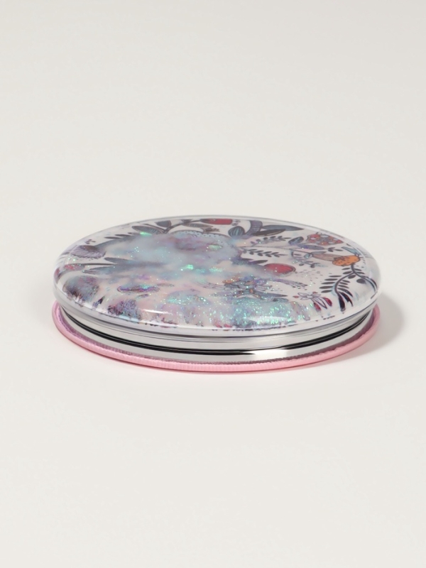 Зеркало складное «Цветы», d = 7,2 см, с увеличением, цвет белый/фиолетовый