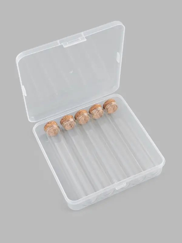 Набор баночек для хранения бисера, d=2.2&times;12 см, 36 мл, 5 шт., в контейнере, 13.5&times;13.5&times;3.5 см