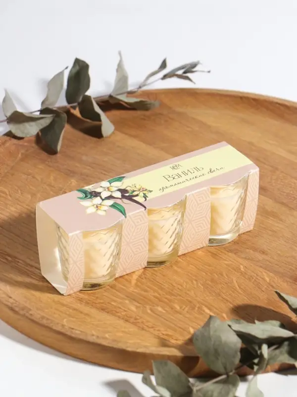 Ароматическая свеча в стакане, набор 3 шт., по 50 мл, 10 ч, 32 г, ваниль