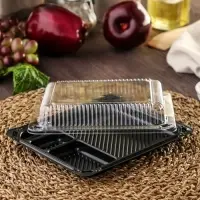 Контейнер пластиковый с крышкой одноразовый для суши Л-18, 18,4×16,2×3,8 см, внутренний 16×13,7×3,6 см, 770 мл, чёрный