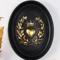 Панно интерьерное полистоун "Сердце с короной" чёрный с золотом 20х2,5х26,2 см