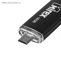 Флешка Mirex SMART BLACK, 16 Гб, USB2.0, USB/microUSB, чт до 25 Мб/с, зап до 15 Мб/с, черная