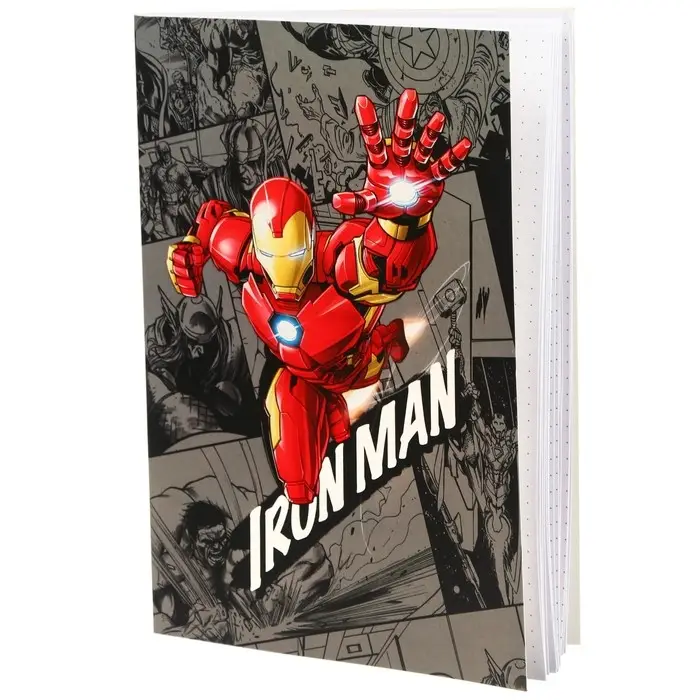Блокнот А5, 40 листов, на скрепке, в точку, УФ-лак, Железный человек, &laquo;Мстители&raquo;