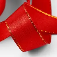 Лента атласная, с золотым люрексом, 15 мм, 23&plusmn;1 м, красная №026