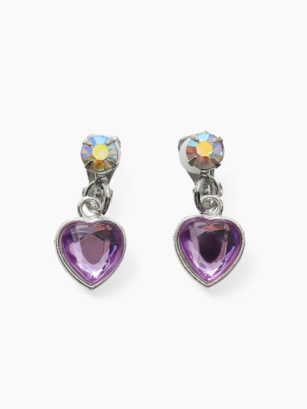 Серьги-клипсы детские  Серьги-клипсы детские "Выбражулька" сердце кристалл, цвет сиренево-радужный