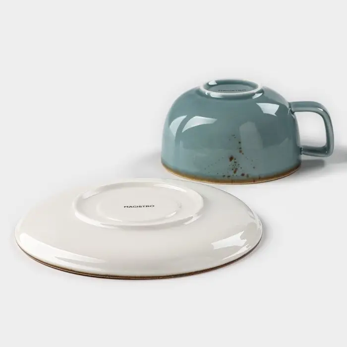 Чайная пара Magistro &laquo;Церера&raquo;, 2 предмета: чашка 250 мл, блюдце d=16.5 см, фарфор, голубая
