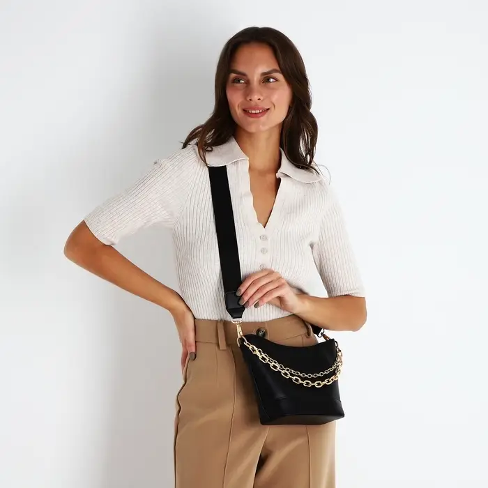 Сумка женская кросс-боди на молнии, 25&times;8&times;15 см, чёрная