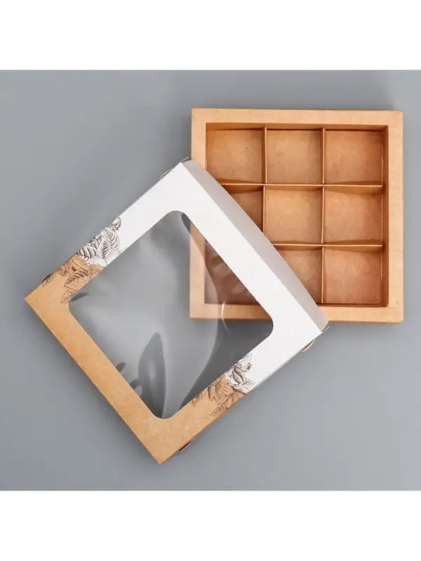 Коробка для конфет, кондитерская упаковка, 9 ячеек, &laquo;Ручная работа&raquo;, 14.7&times;14.7&times;3.5 см