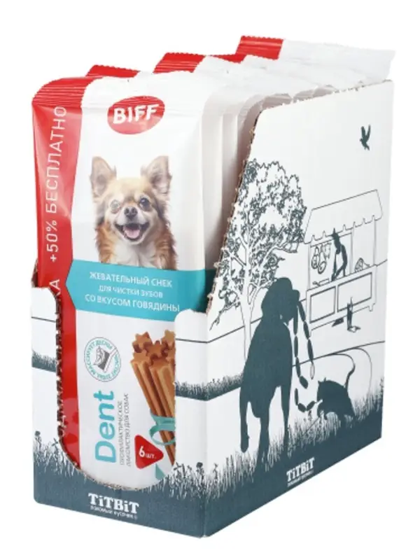 Жев снек DENT со вкусом говядины для мелких собак 6 шт (Выгодная упаковка) 55 гр