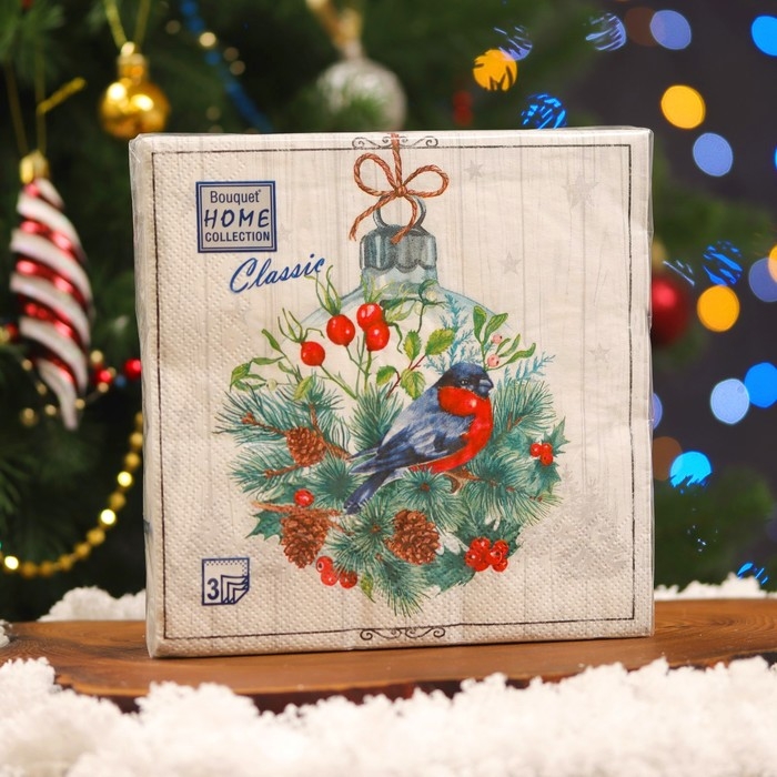 Новогодние салфетки бумажные Home Collection «Сказочное украшение», 3 слоя, 33х33, 20 шт